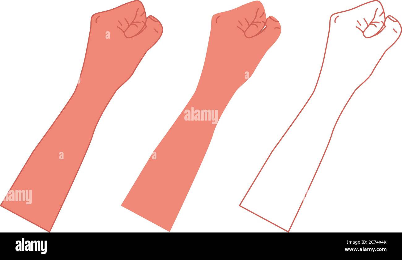 Silhouette de la croissance masculine de poing sur un fond blanc avec des lignes blanches définissant les doigts et le pouce. Un symbole de liberté, de lutte, de révolution, d'unité, de force et de lutte. Illustration simple et de base. Illustration de Vecteur