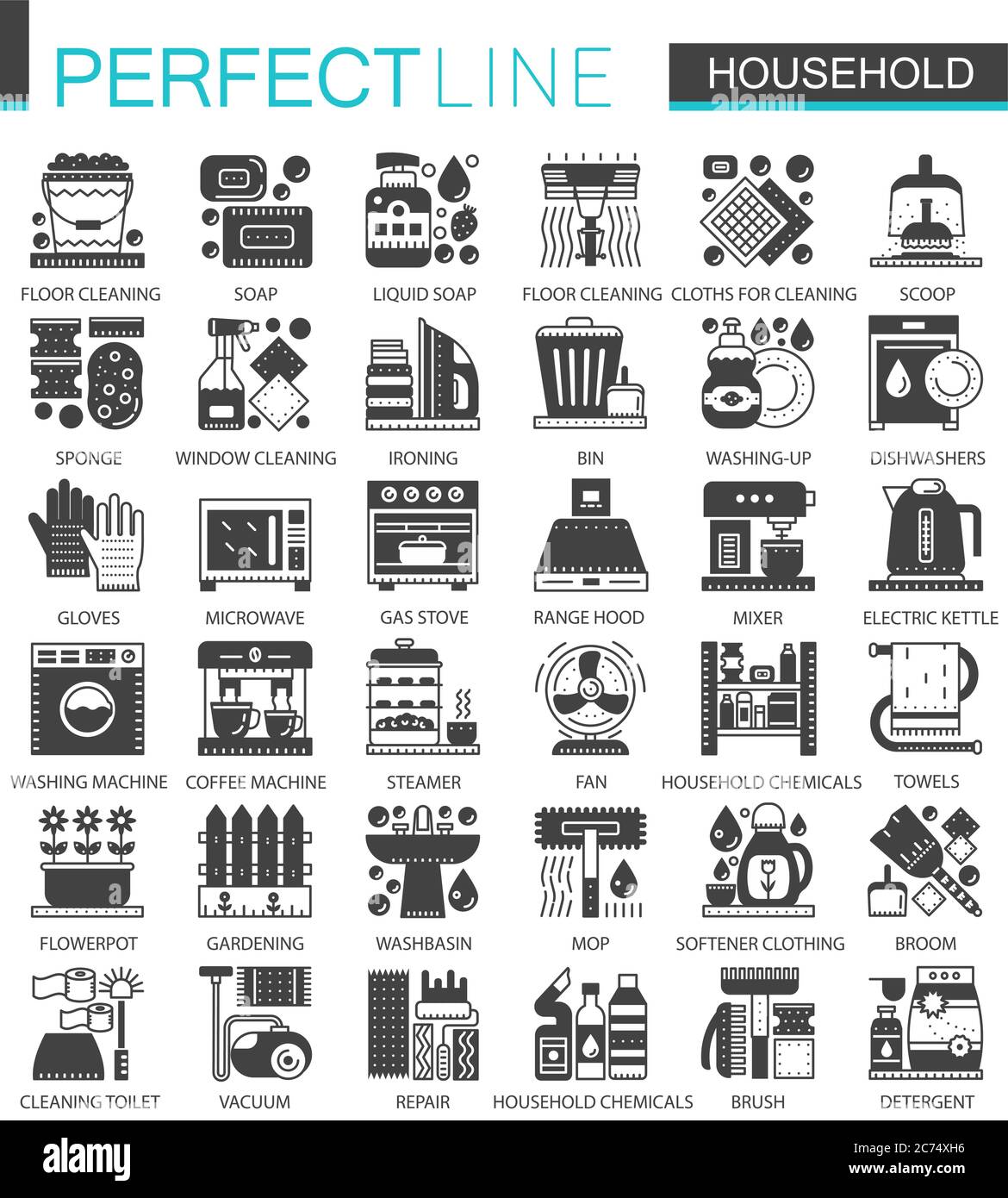 Mini symboles classiques noirs. Appareils électroménagers moderne icône pictogramme illustrations vectorielles ensemble Illustration de Vecteur