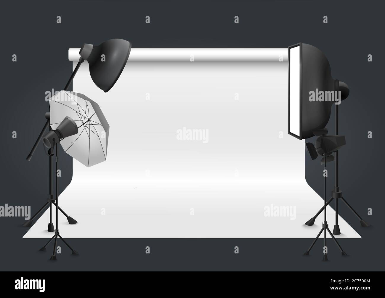Studio photo avec équipement d'éclairage et arrière-plan. Illustration vectorielle Illustration de Vecteur