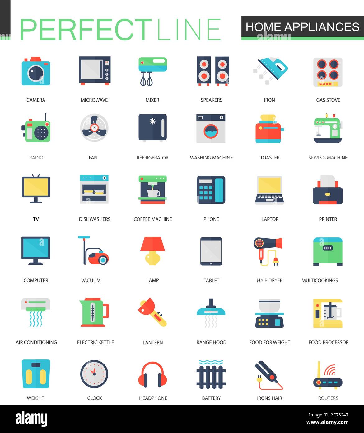 Ensemble vectoriel d'icônes de Home appliances plates isolées Illustration de Vecteur