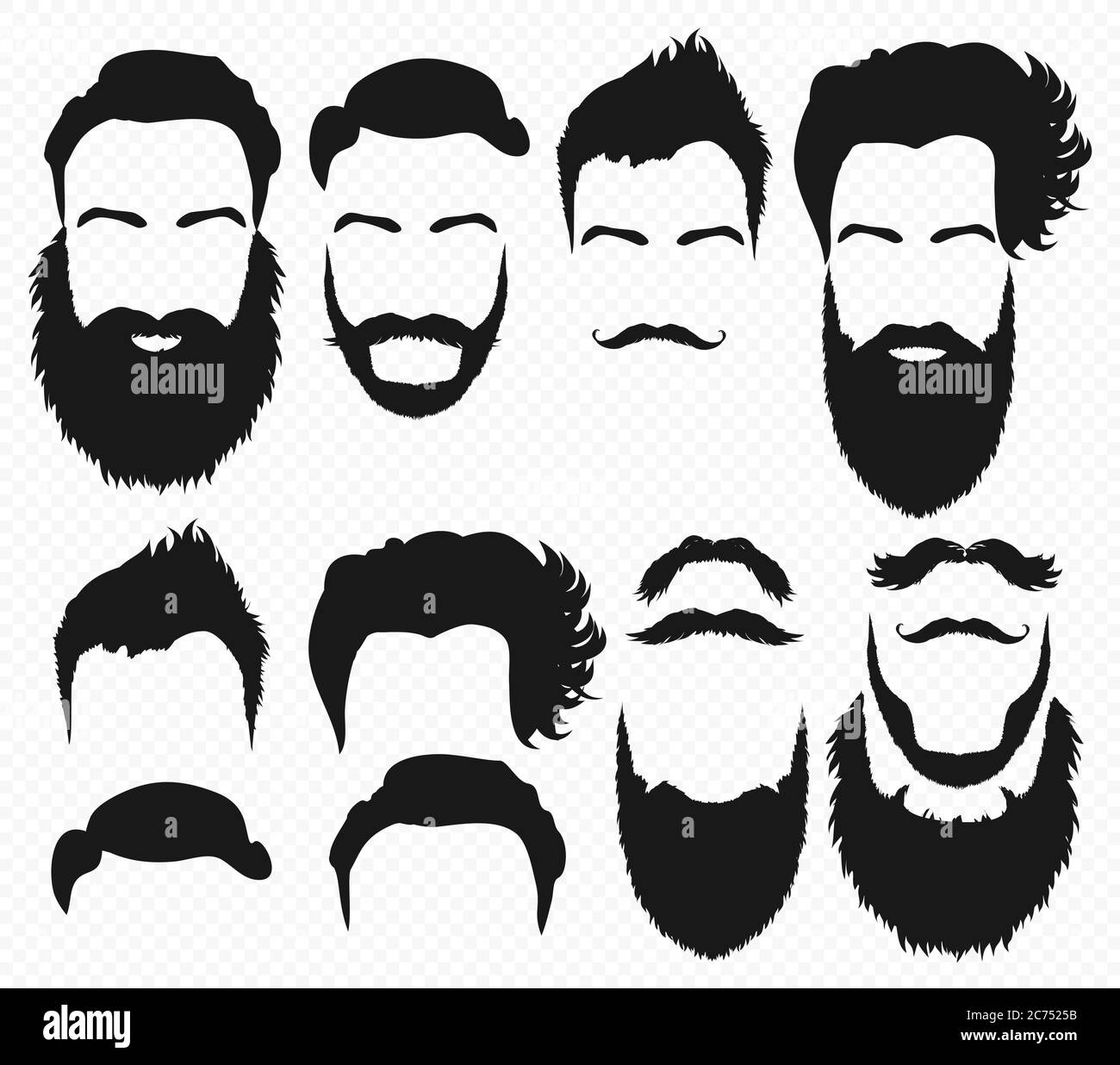 Design de formes de cheveux et de barbe vectorielles constructeur avec silhouette de vecteur hommes. Illustration de la mode barbe et moustache noires Illustration de Vecteur
