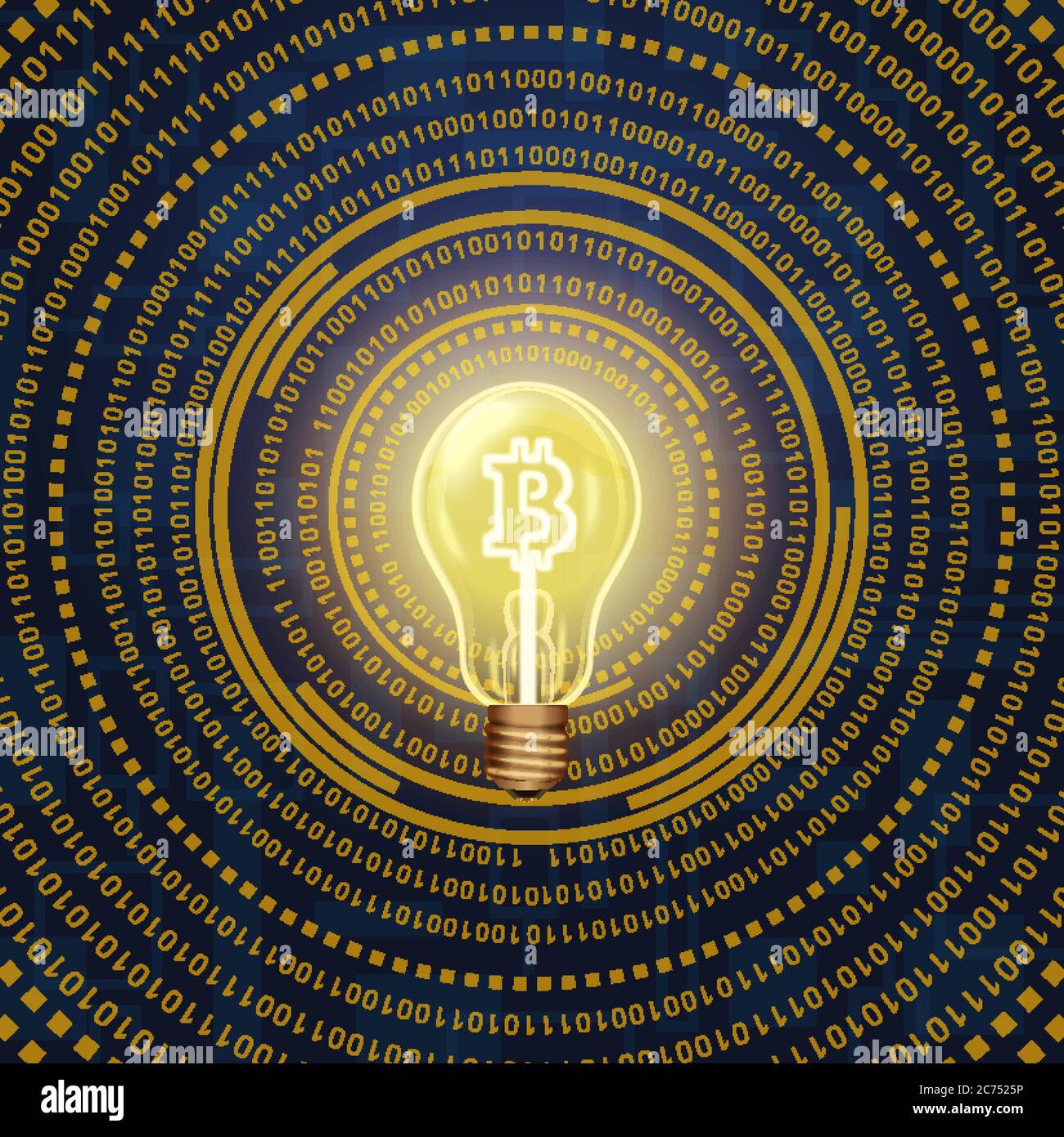 Illustration vectorielle de l'emblème de crypto-monnaie en bitcoin sur l'ampoule. Illustration de Vecteur