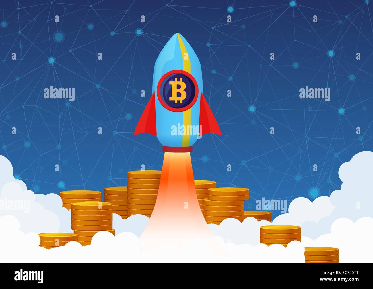 Concept vectoriel Illustration de la croissance du Bitcoin avec la fusée et  les pièces. Pompe à crypto-monnaie Image Vectorielle Stock - Alamy