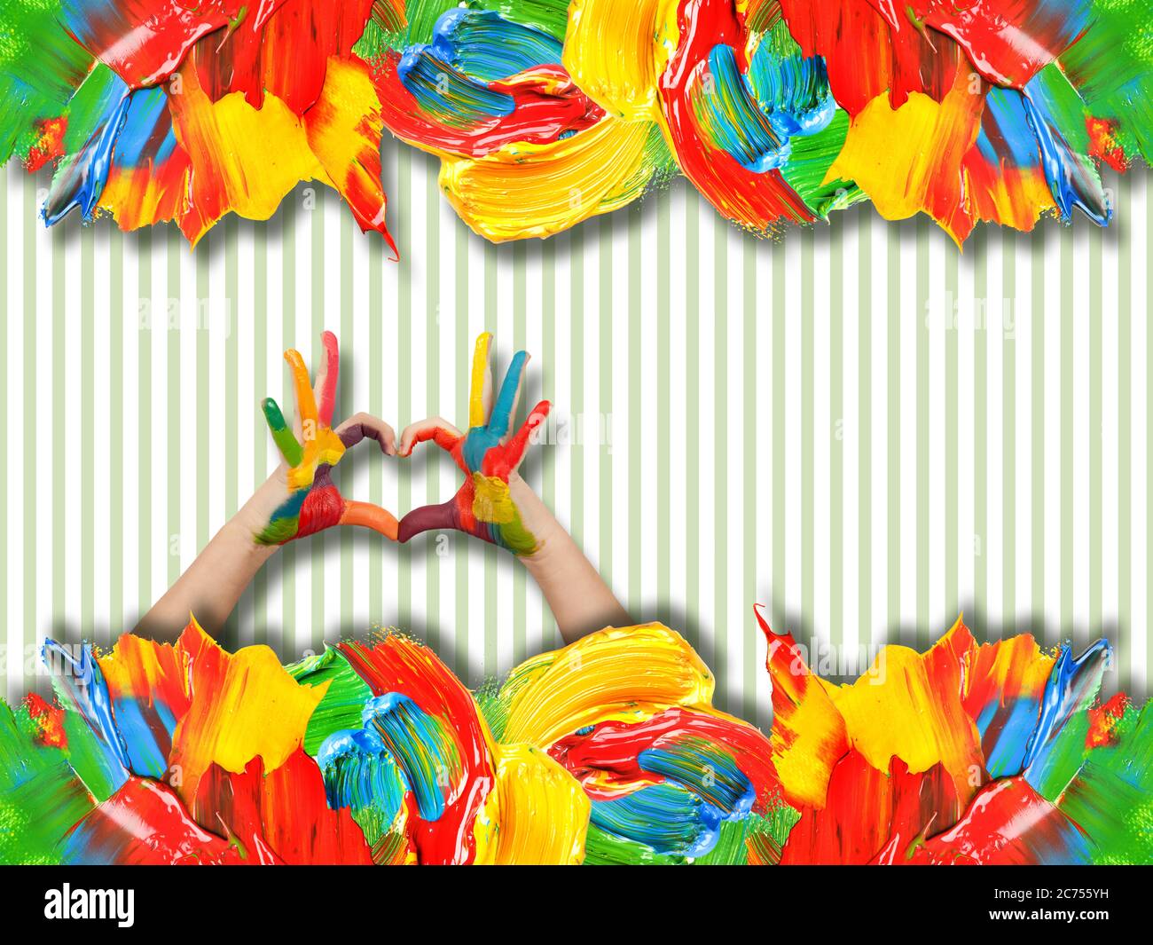 Peinture colorée et mains de bébé. Art contemporain texture colorée, surface de peinture épaisse Banque D'Images Peinture colorée et mains de bébé. Art contemporain texture colorée, surface de peinture épaisse Banque D'Images