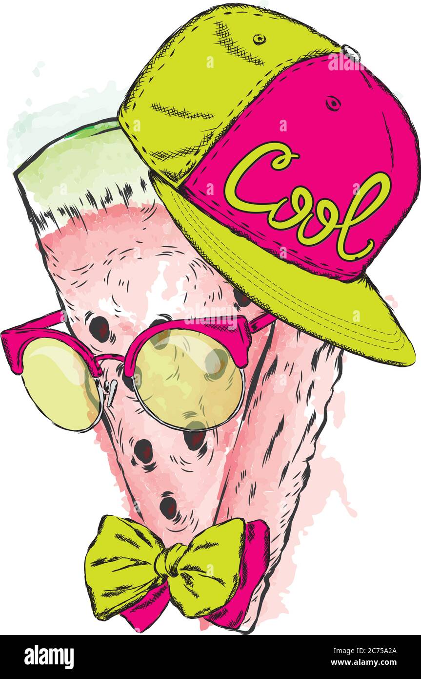 Pastèque en verres et un chapeau. Illustration vectorielle Illustration de Vecteur