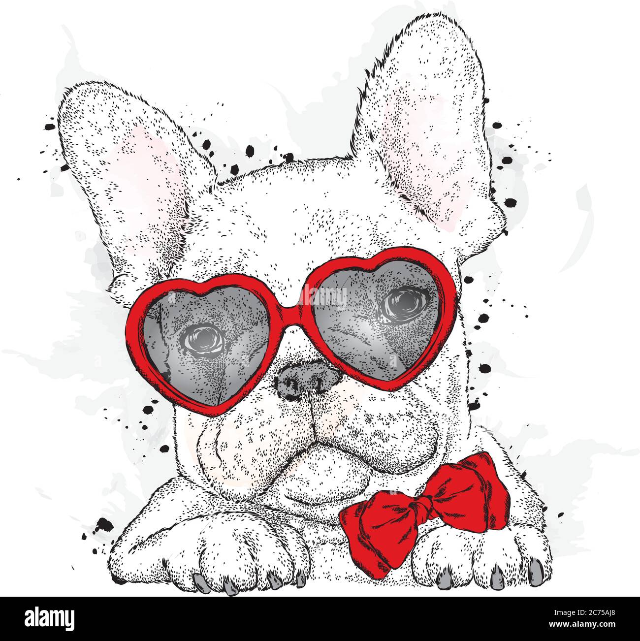 Un chien portant une cravate et des lunettes. Saint Valentin. Carte.  Bulldog Image Vectorielle Stock - Alamy