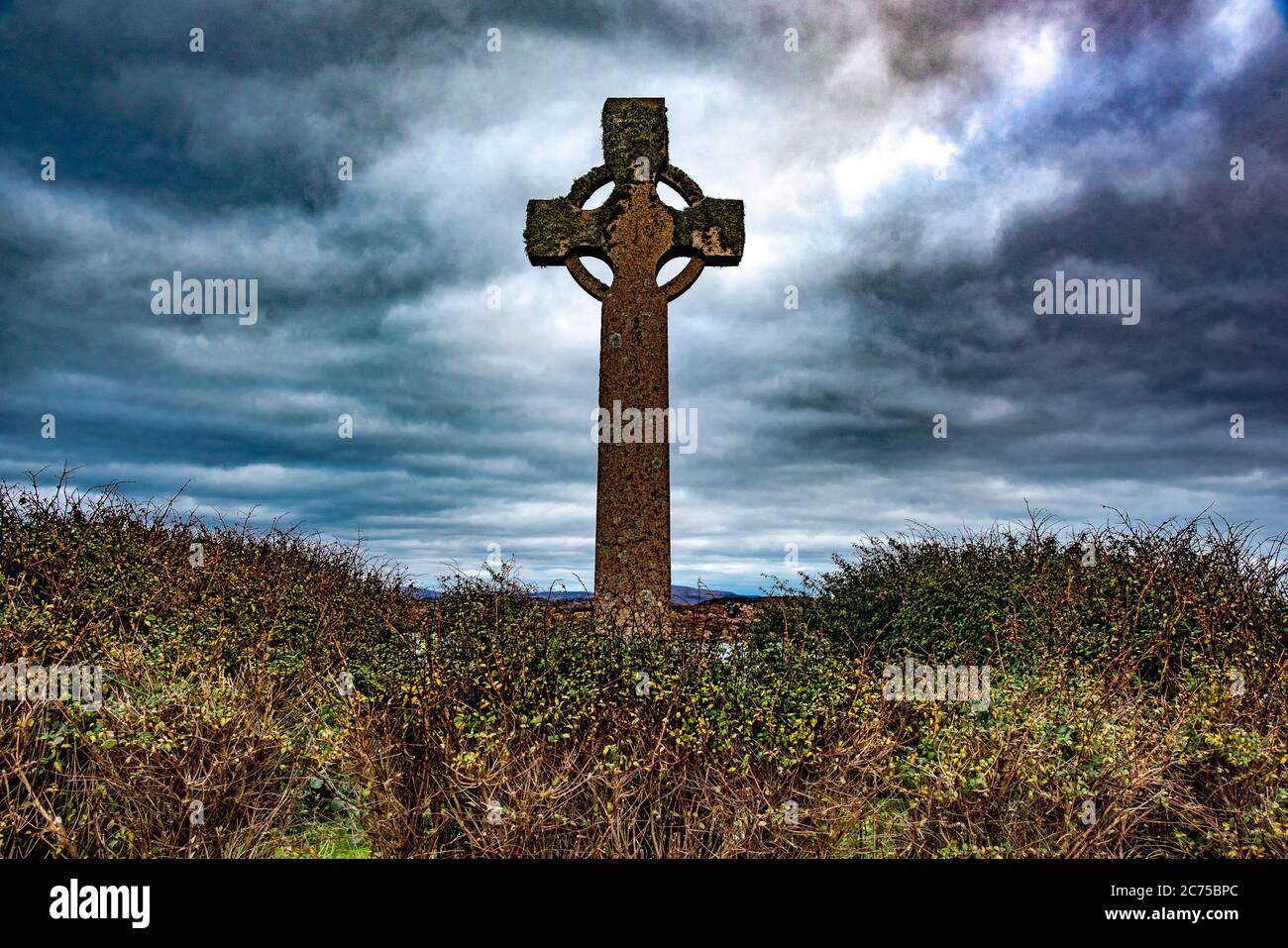 Une croix celtique, Iona, Hébrides intérieures au large de Ross of Mull, Argyll et Bute, Écosse, Royaume-Uni. Banque D'Images