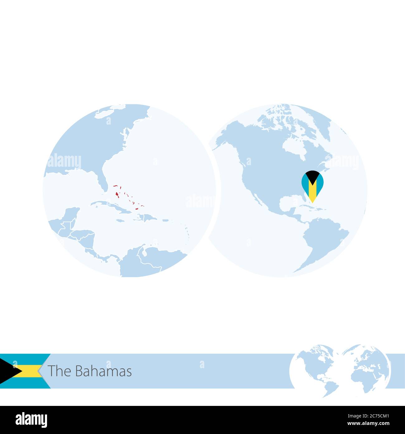 Les Bahamas sur le globe avec drapeau et carte régionale des Bahamas. Illustration vectorielle. Illustration de Vecteur