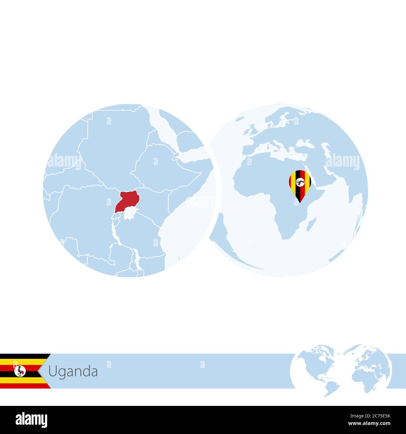 Ouganda sur le globe avec drapeau et carte régionale de l'Ouganda. Illustration vectorielle. Illustration de Vecteur