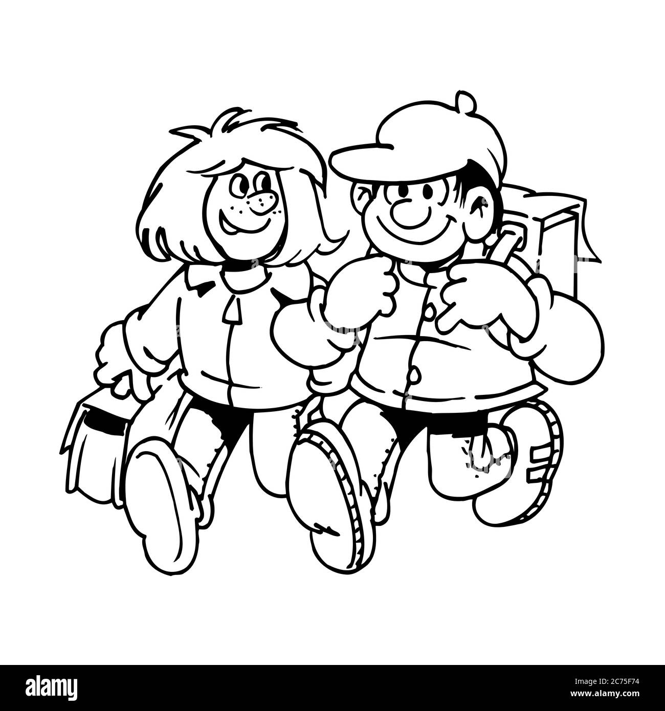 Deux enfants portant un sac d'école et marchant à l'école avec Happy expression.back to School.Vector et illustration Illustration de Vecteur