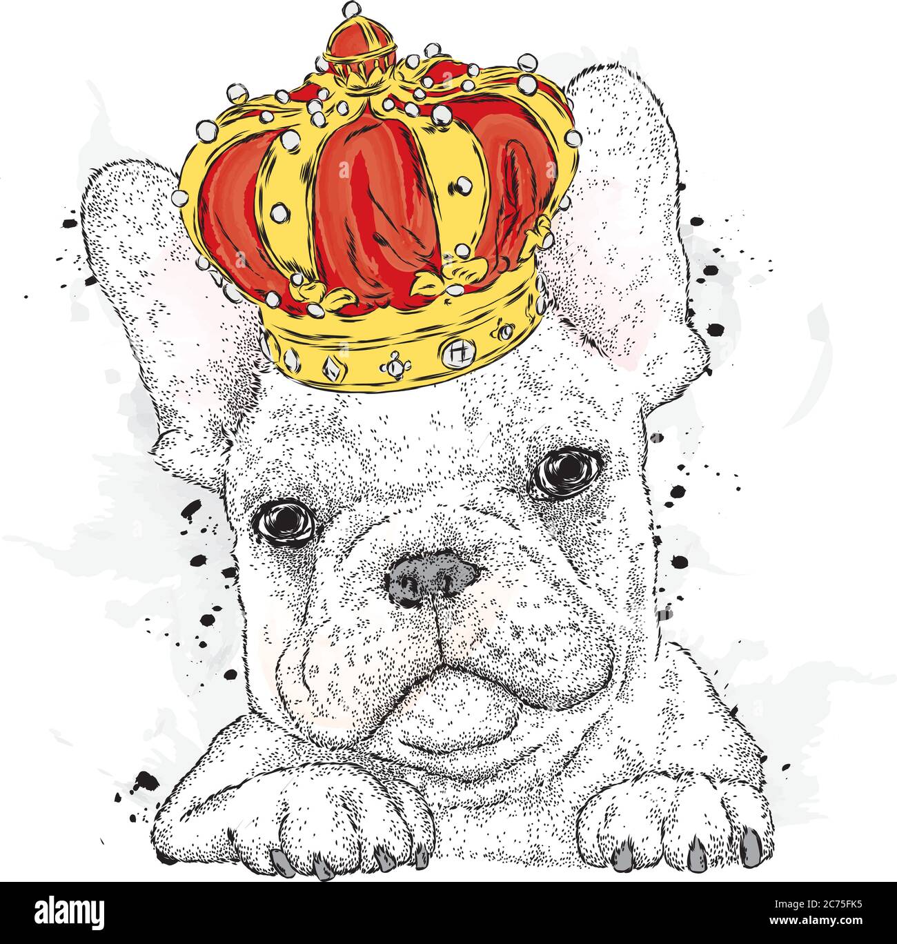 Chien mignon portant une couronne . Illustration vectorielle. Élément de conception pour les produits imprimés ou les imprimés sur les vêtements et accessoires . Illustration de Vecteur