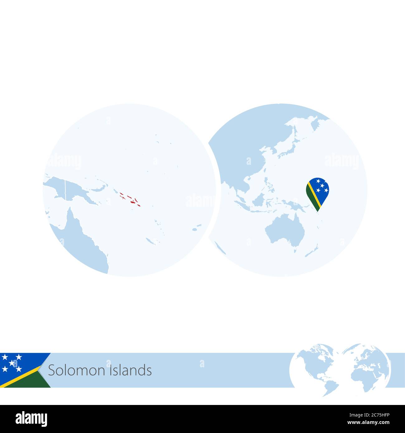 Îles Salomon sur le globe avec drapeau et carte régionale des îles Salomon.  Illustration vectorielle Image Vectorielle Stock - Alamy