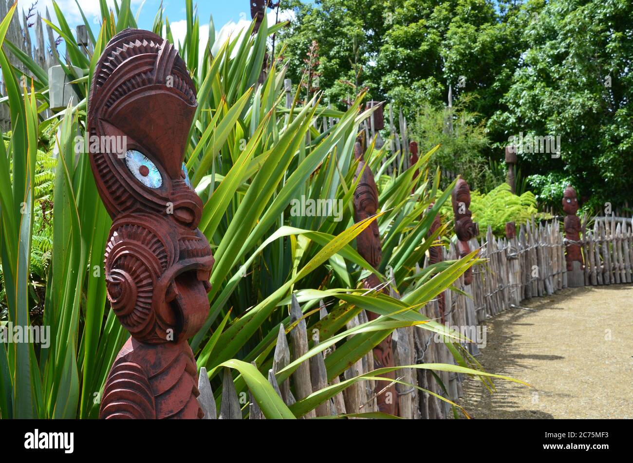 Te Parapara Maori Garden, dans Hamilton Gardens, en Nouvelle-Zélande. C'est le seul jardin traditionnel maori productif de Nouvelle-Zélande. Banque D'Images