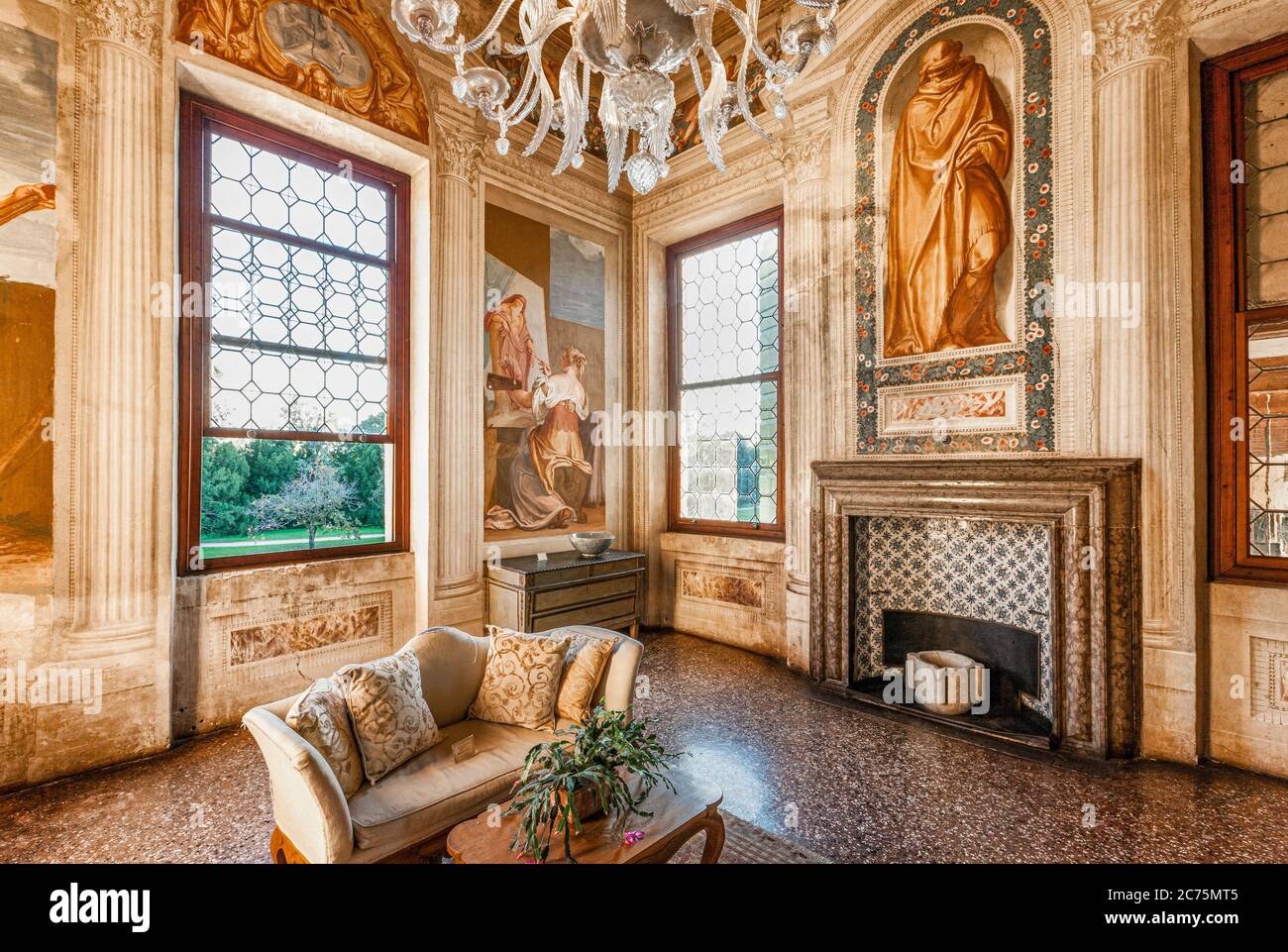 Italie Veneto - Fanzolo - Villa Emo - Andrea Palladio architecte - le Hall des Arts - fresques de Battista Zelotti Banque D'Images