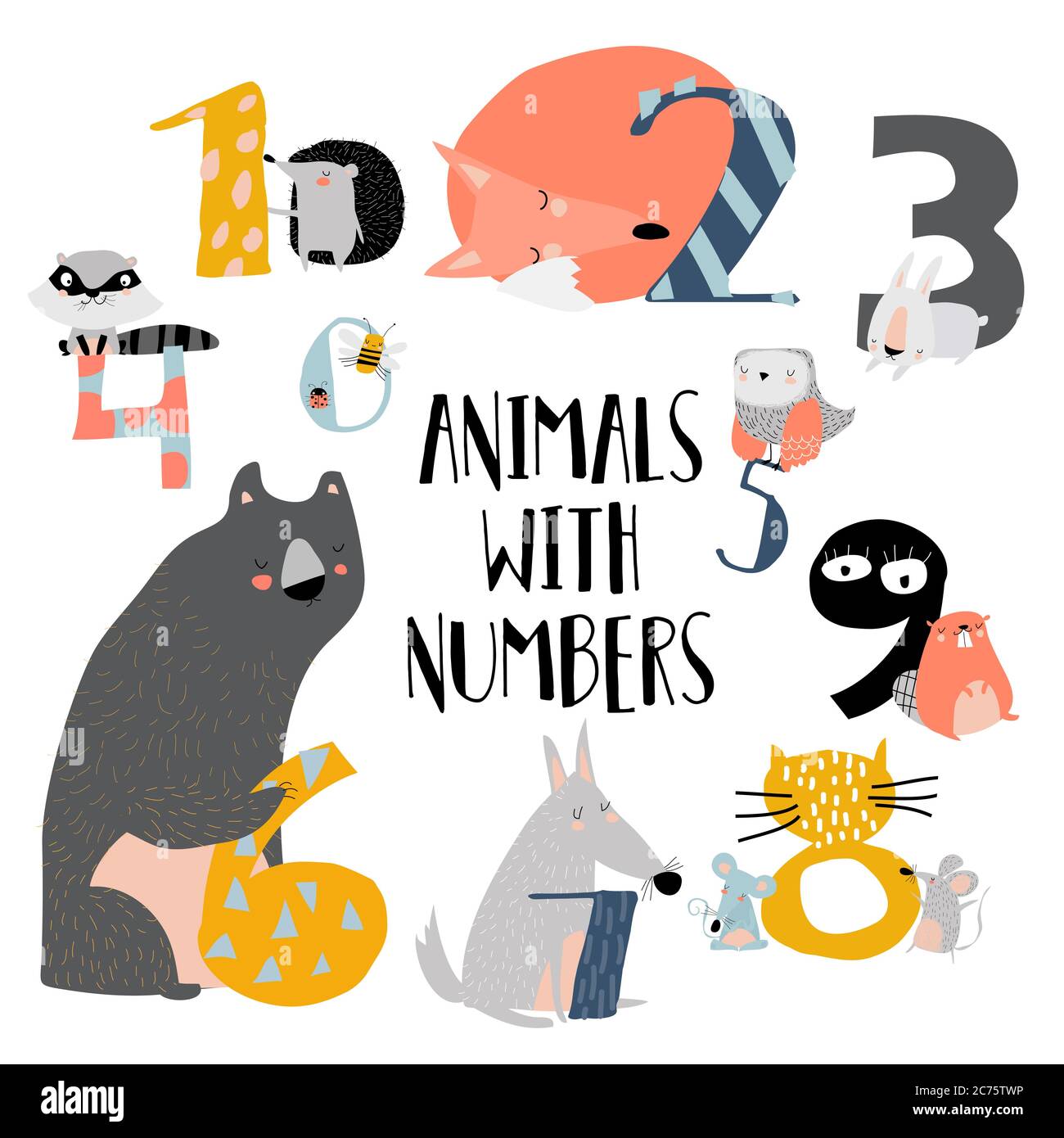 Illustration de chiffres de un à neuf avec des animaux des bois Illustration de Vecteur