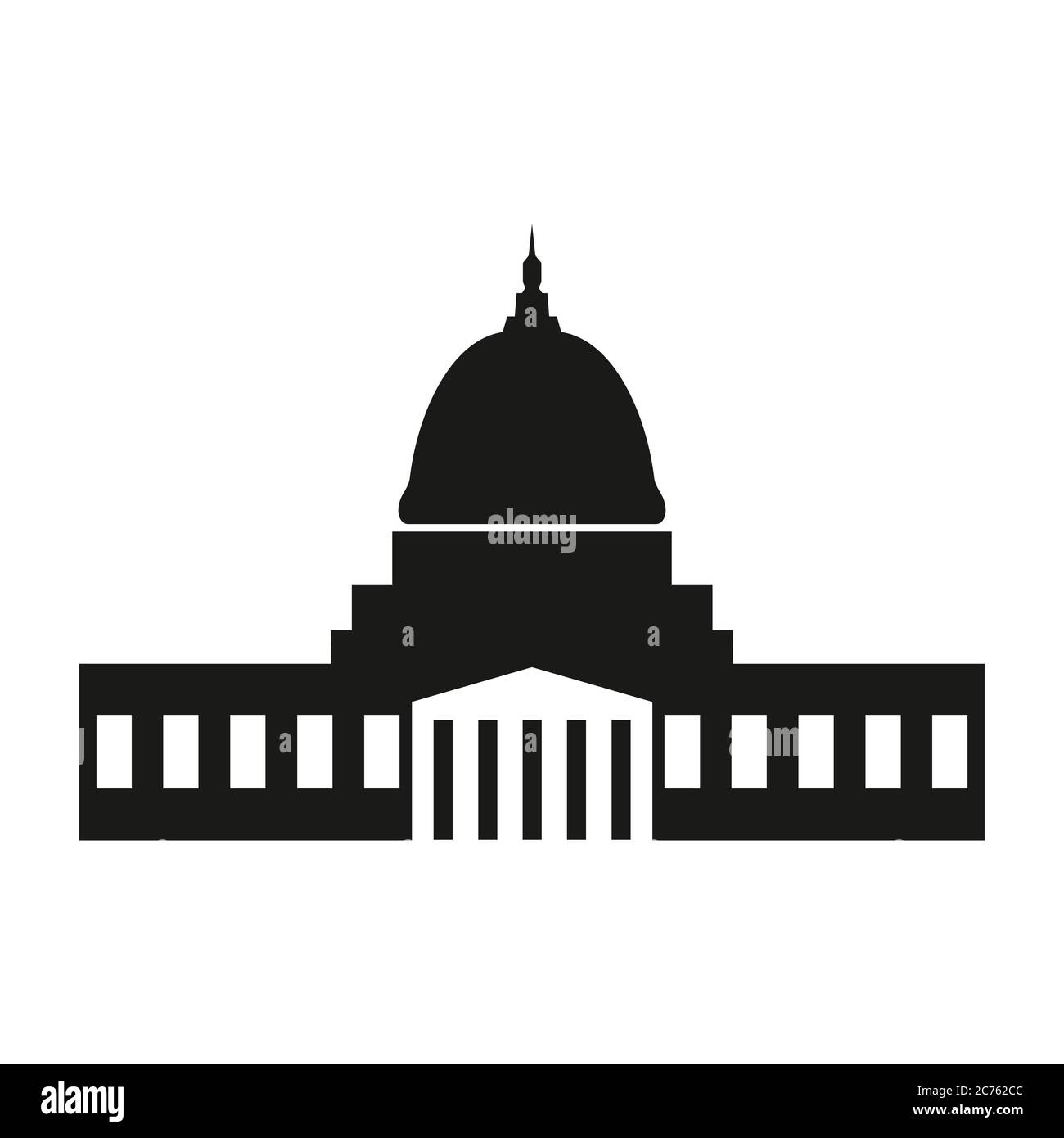 Washington capitol avec de grandes colonnes noir monochrome silhouette isolée. Attraction architecturale de renommée mondiale construite en marbre vectoriel Illustration de Vecteur
