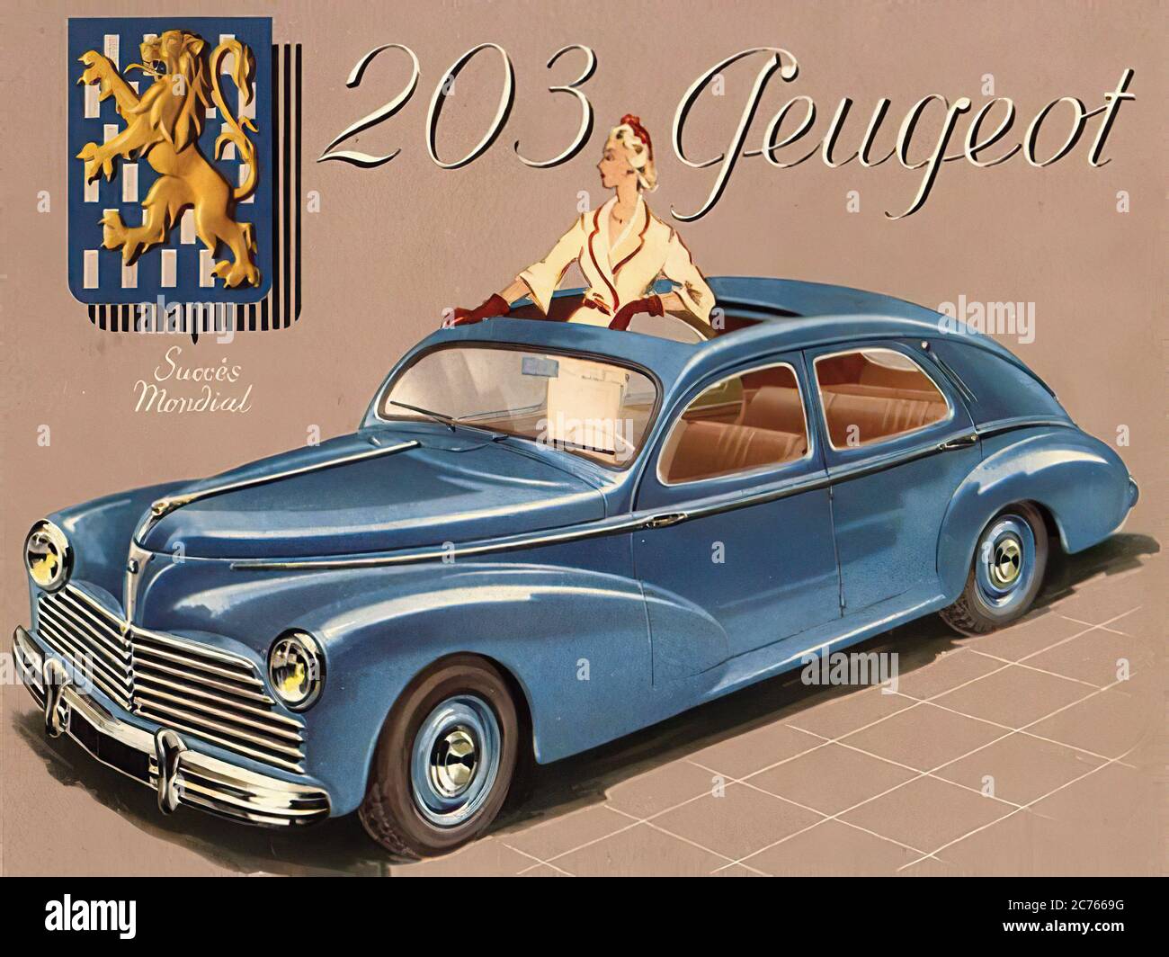 Publicité Peugeot 203 - Publicité de voitures anciennes Banque D'Images