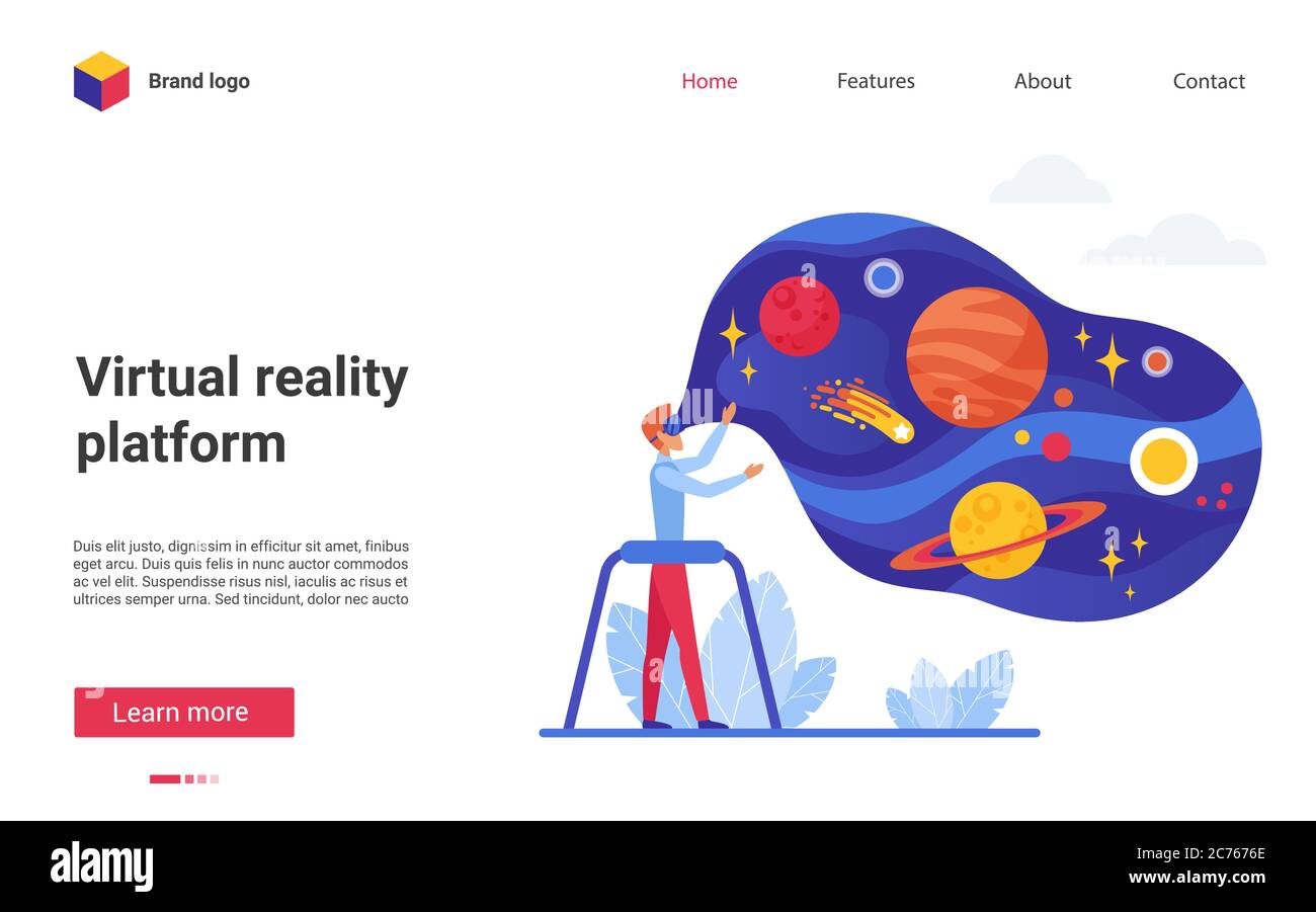Personnes dans l'illustration de vecteur de réalité virtuelle. Bannière concept moderne, conception de site Web avec personnage homme plat de dessin animé dans vr lunettes augmentée, réalité virtuelle pour l'éducation et concept de jeux Illustration de Vecteur