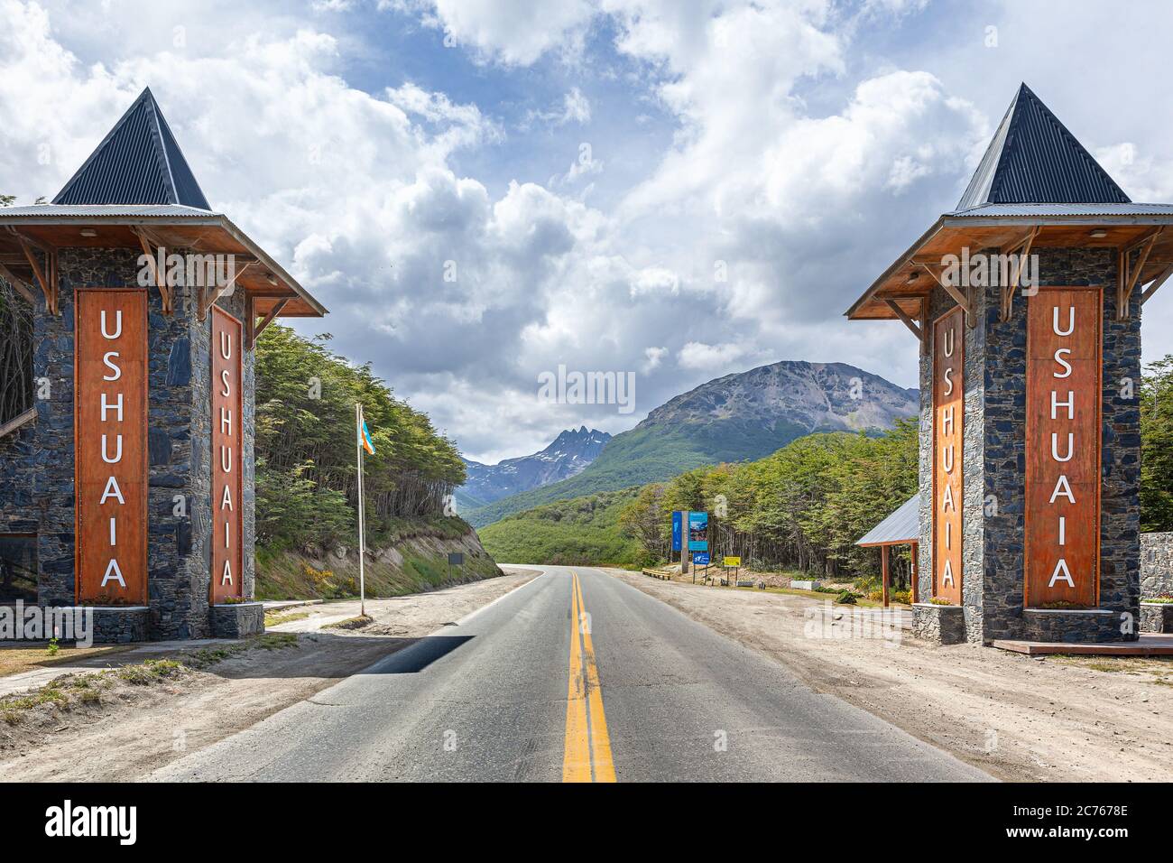 Portail d'entrée de la ville d'Ushuaia Banque D'Images