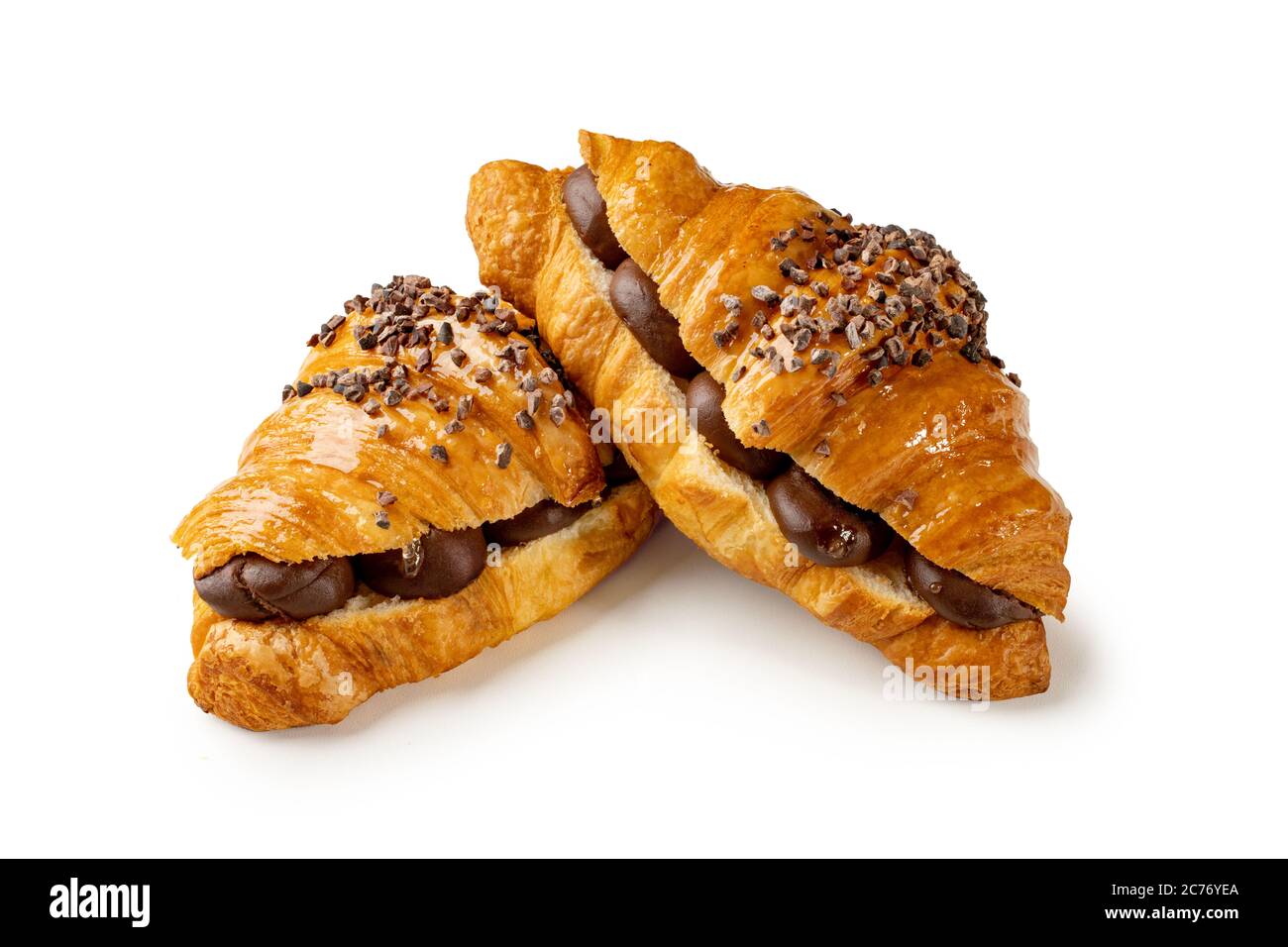 Croissant au chocolat sur un fond blanc Banque D'Images