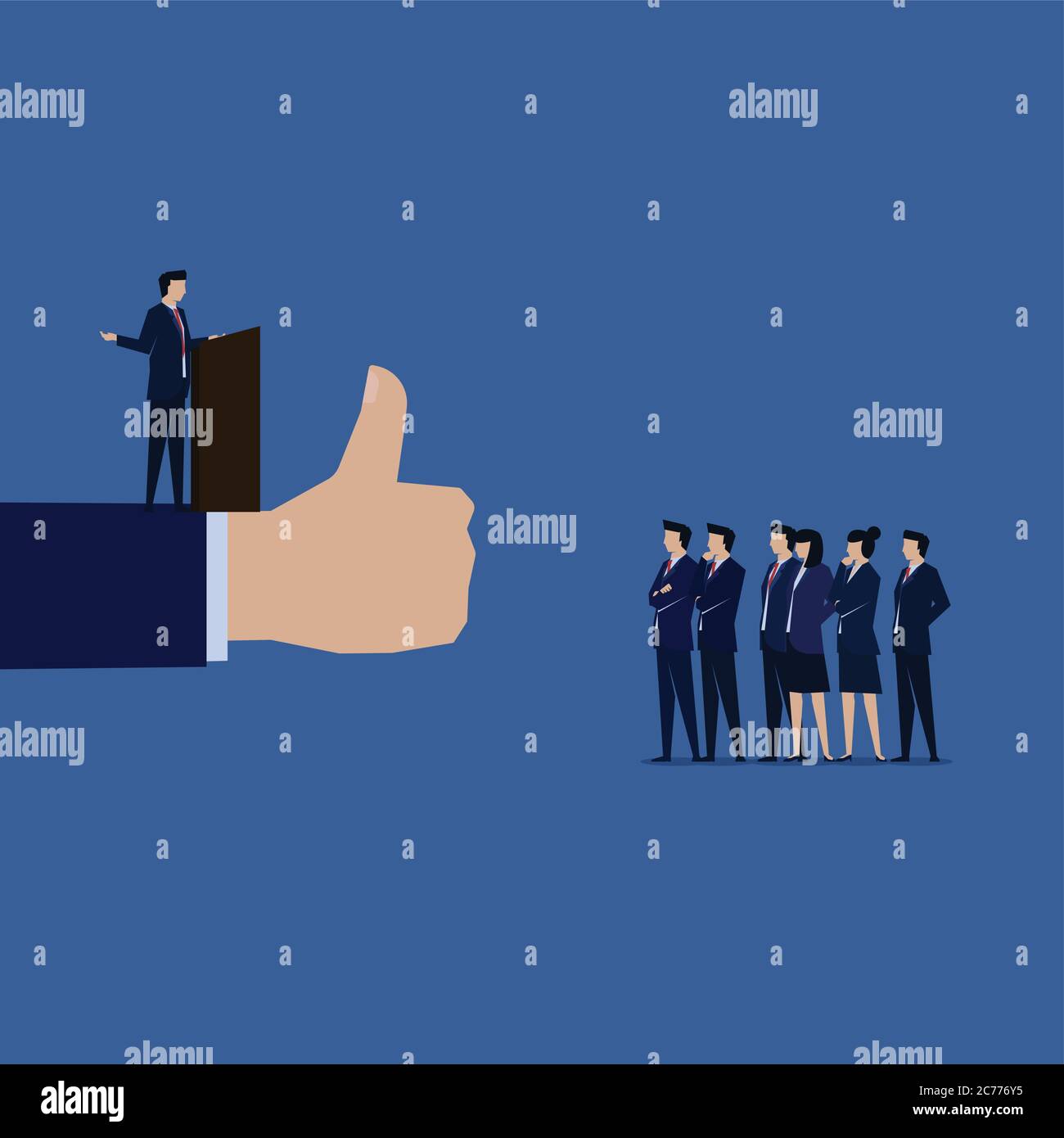 Homme d'affaires en public parlant avec un bon discours comme. Modèle de page d'arrivée d'entreprise. Illustration de Vecteur