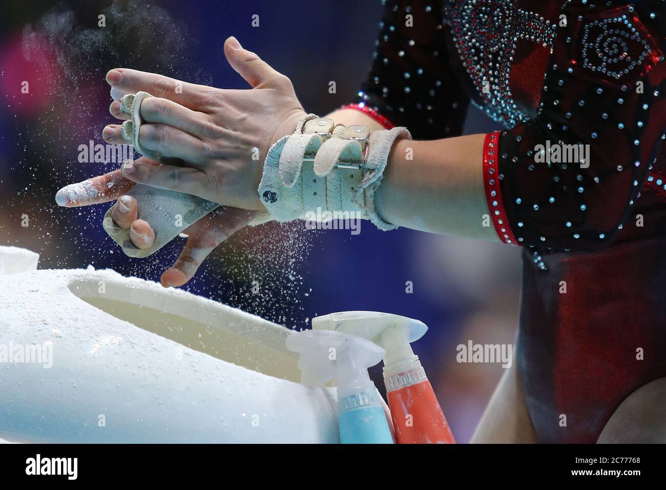 Szczecin, Pologne, 11 avril 2019 : athlète féminine aux championnats européens de gymnastique artistique 2019 Banque D'Images