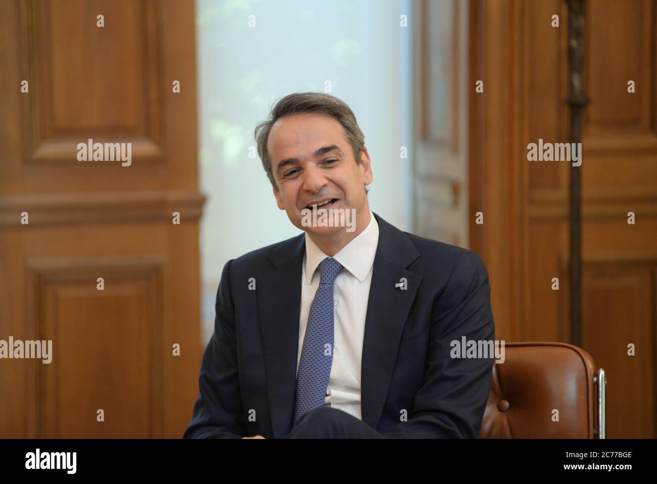 Athènes, Grèce. 14 juillet 2020. Le Premier ministre grec Kyriakos Mitsotakis, lors de la rencontre avec le Président de la République de Chypre, Nicos Anastasiades. (Photo par Dimitrios Karvountzis/Pacific Press) crédit: Pacific Press Agency/Alay Live News Banque D'Images