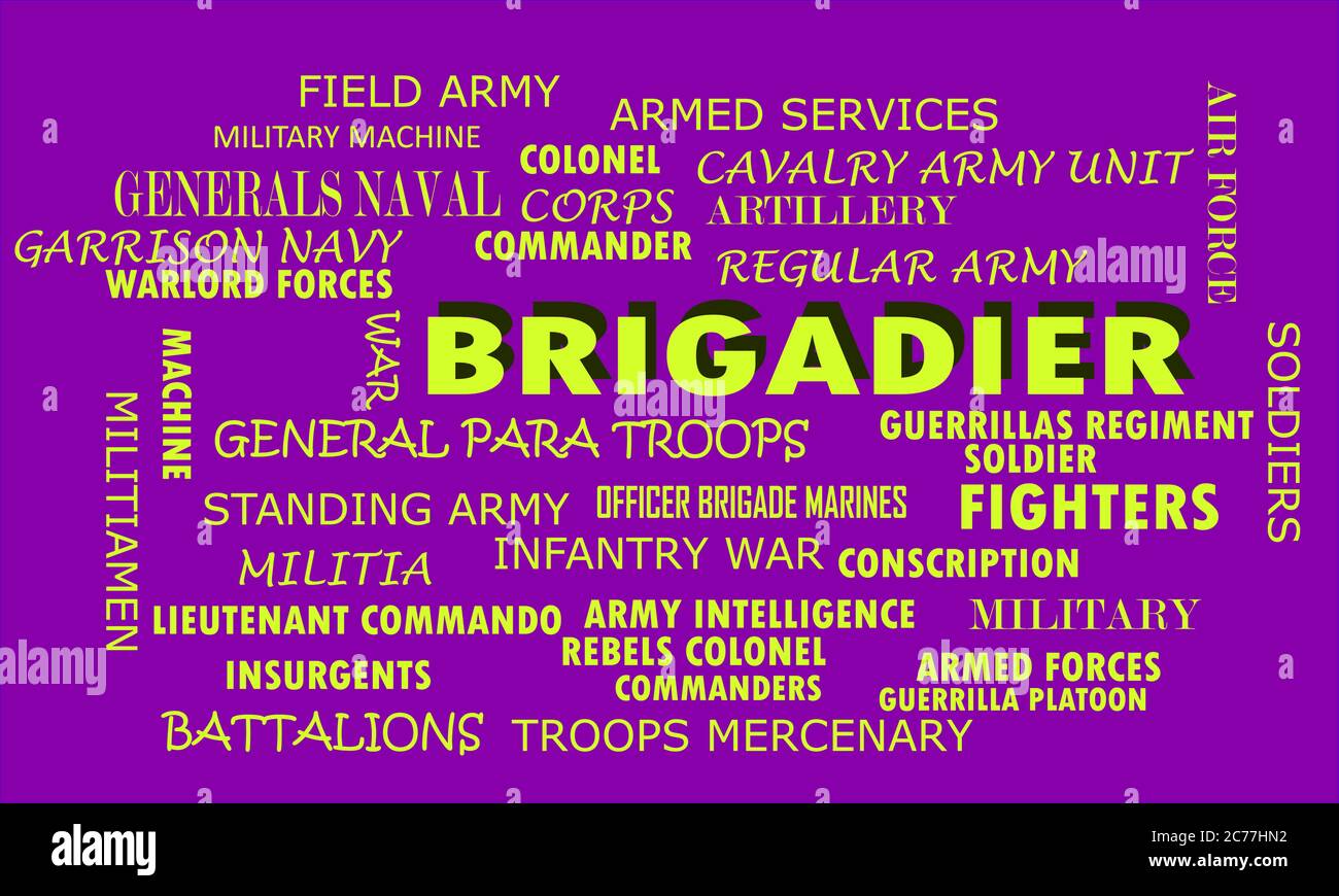 Brigadier a présenté des mots et un post sur le texte coloré vecteur de nuage résumé. Illustration de Vecteur