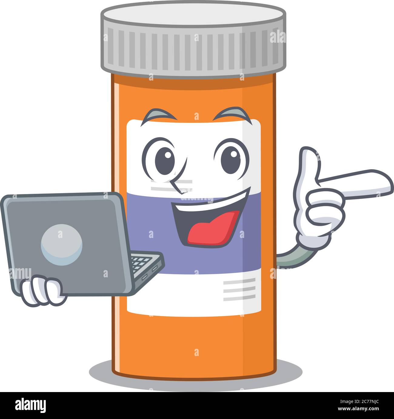 Un dessin animé de pilules flacon de médicament l travaillant à la maison pendant une pandémie Illustration de Vecteur