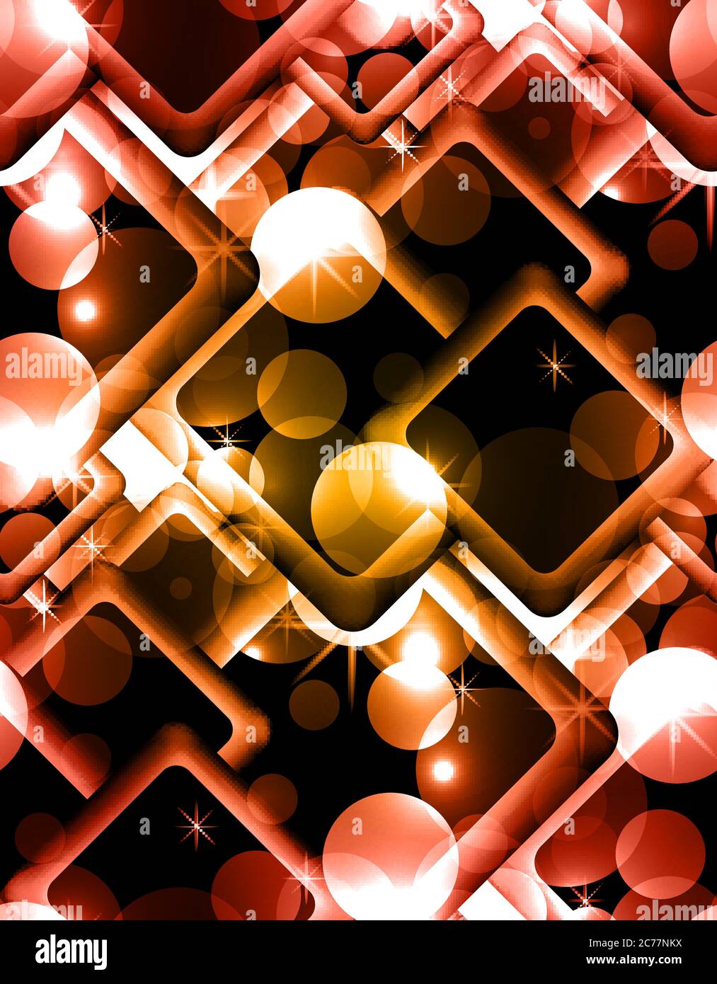 Texture abstraite sans couture avec cercles, étincelles, losange sur fond sombre. Illustration de Vecteur