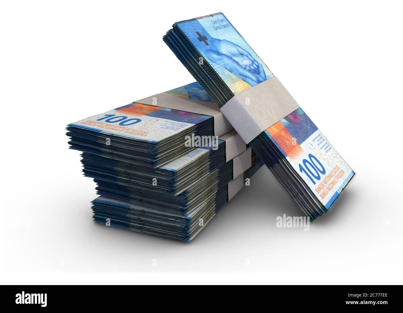 Une pile de billets en francs suisses regroupés sur un fond isolé - rendu 3D Banque D'Images