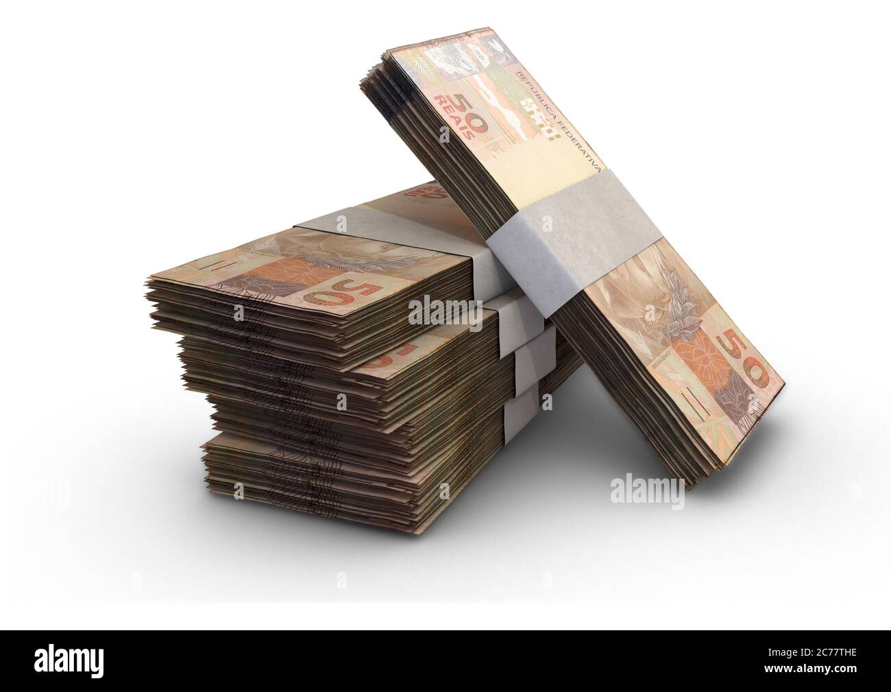 Une pile de billets de banque en gros du brésil sur un fond isolé - rendu 3D Banque D'Images