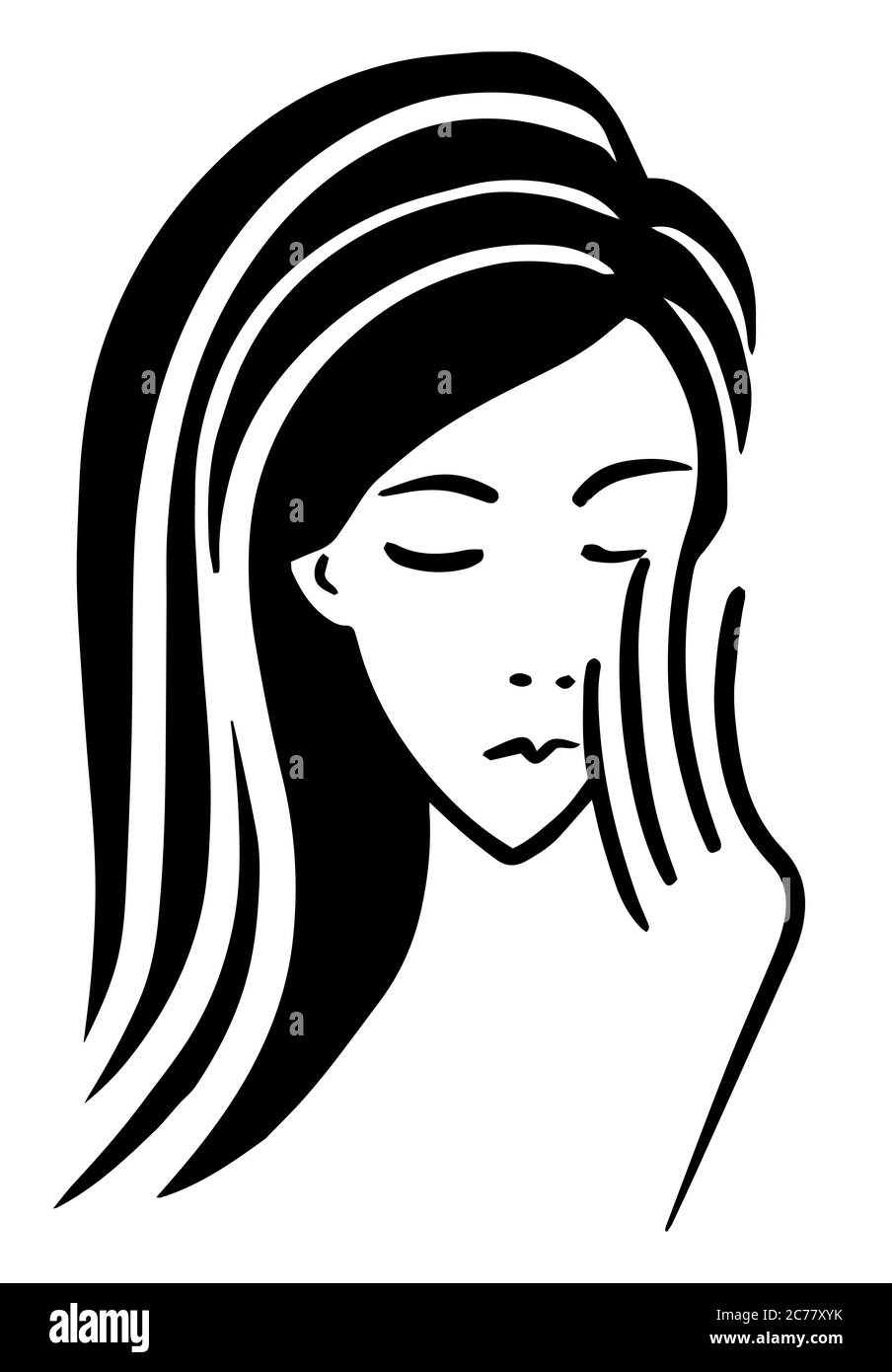 soins cosmétiques pour la peau. Simple visage de fille dessin noir et blanc. Illustration vectorielle Illustration de Vecteur