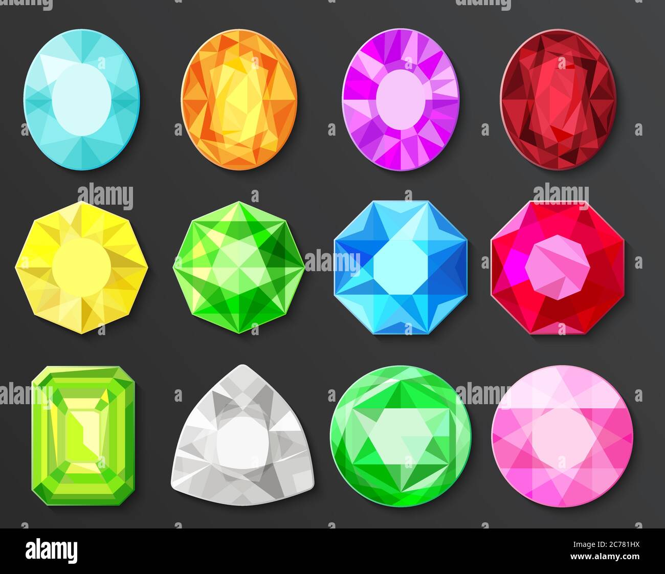 Diamants de pierres de couleur vectorielle isolés sur noir Illustration de Vecteur