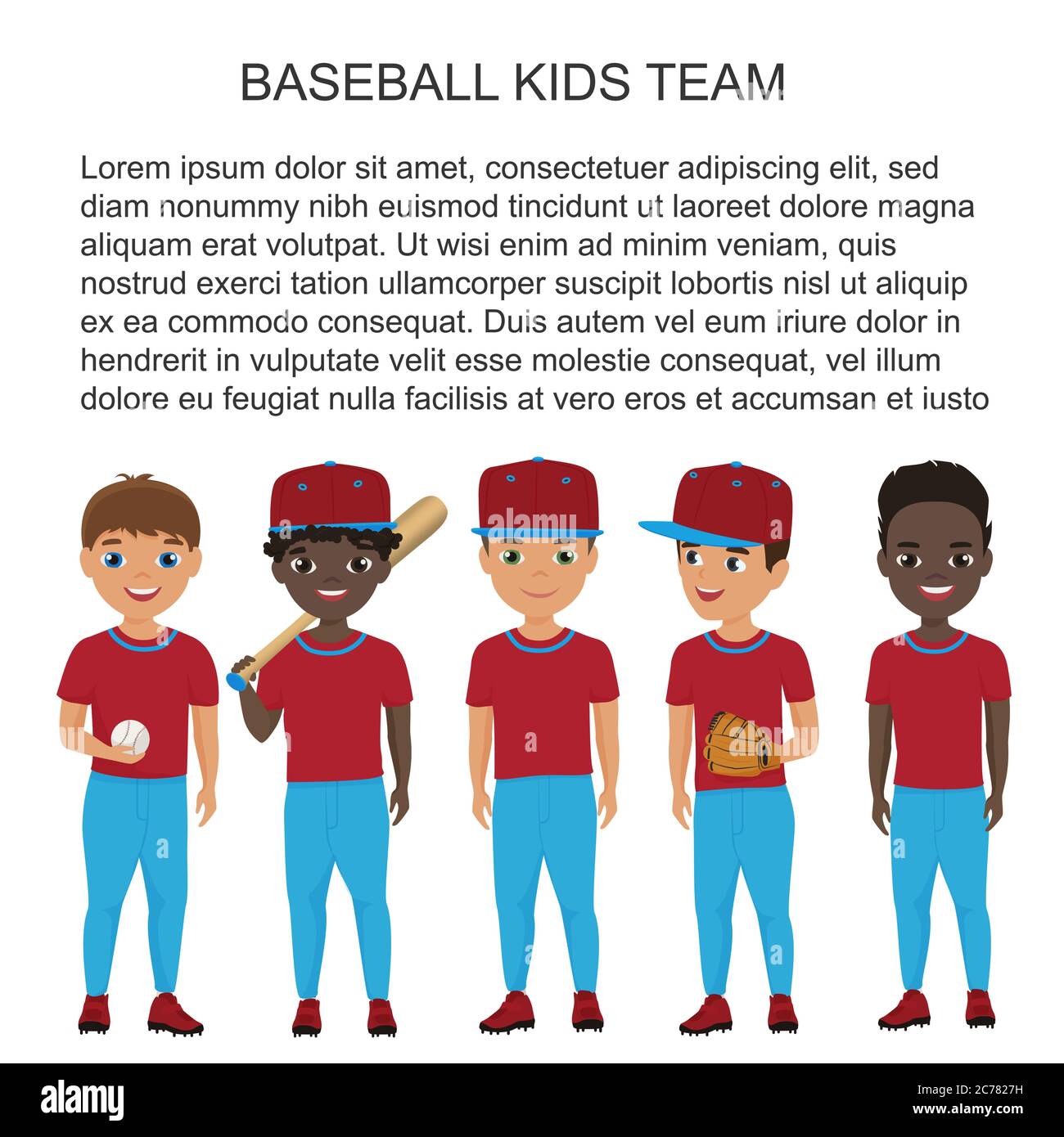 Vector School équipe de baseball pour enfants en uniforme Illustration de Vecteur