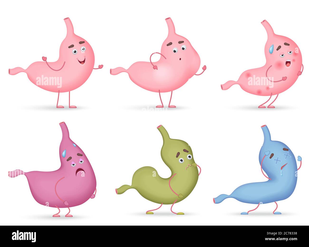 Vecteur 3d volumétrique emoji visage estomac. Ensemble de mignonne d'expressions et d'émotions de ventre de ventre Illustration de Vecteur