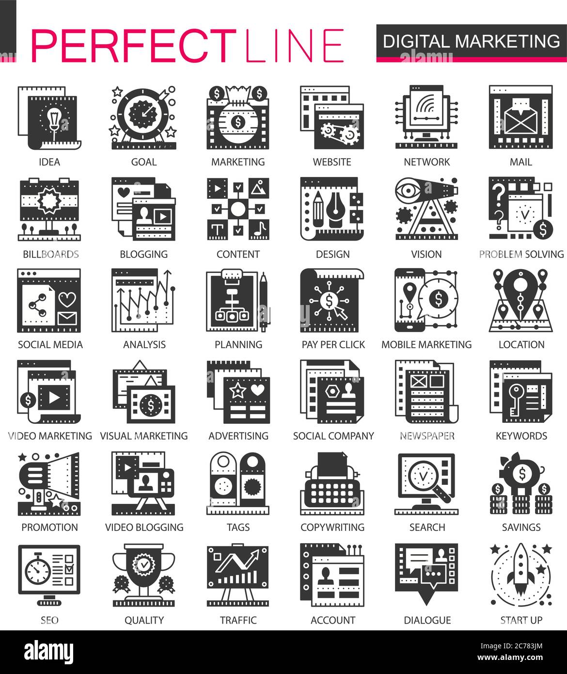 Vector Digital marketing, SEO mini-icônes de concept et symboles d'infographie Illustration de Vecteur