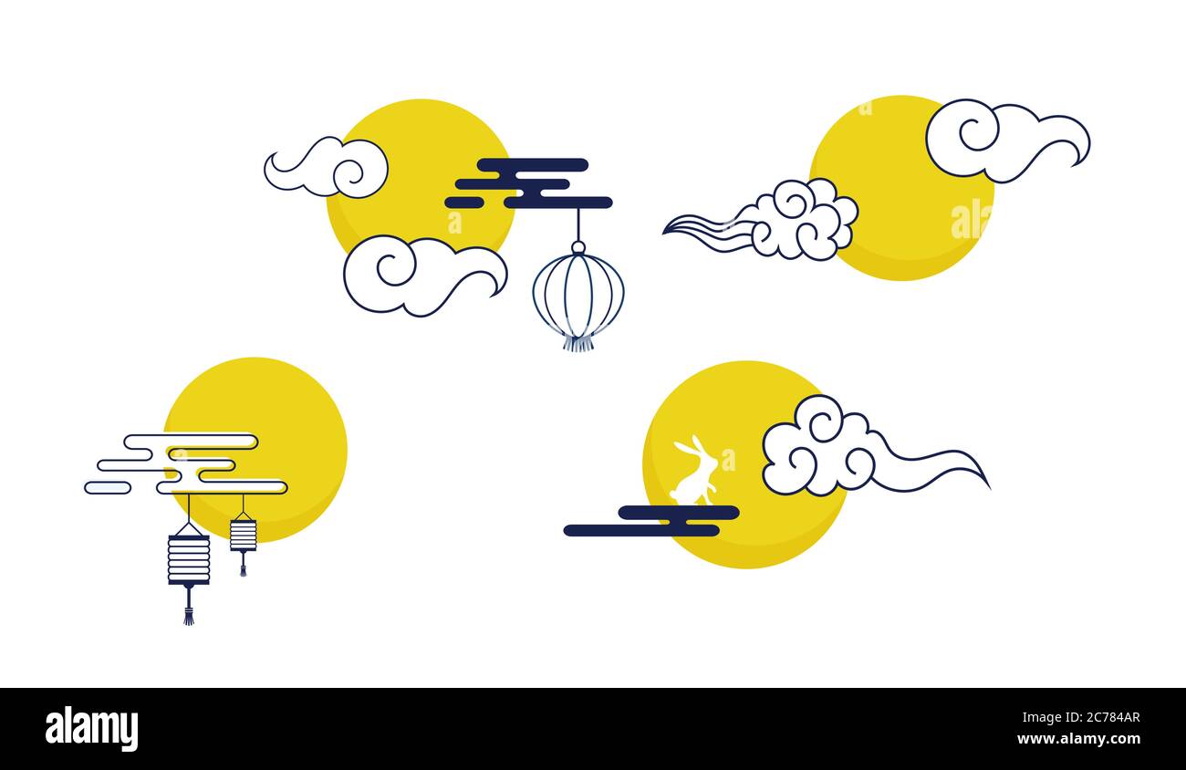 Icônes du festival de la mi-automne. Lune et nuages asiatiques traditionnels. Festival traditionnel asiatique de la récolte. Chuseok, festival de la mi-automne en corée. Vecteur Illustration de Vecteur