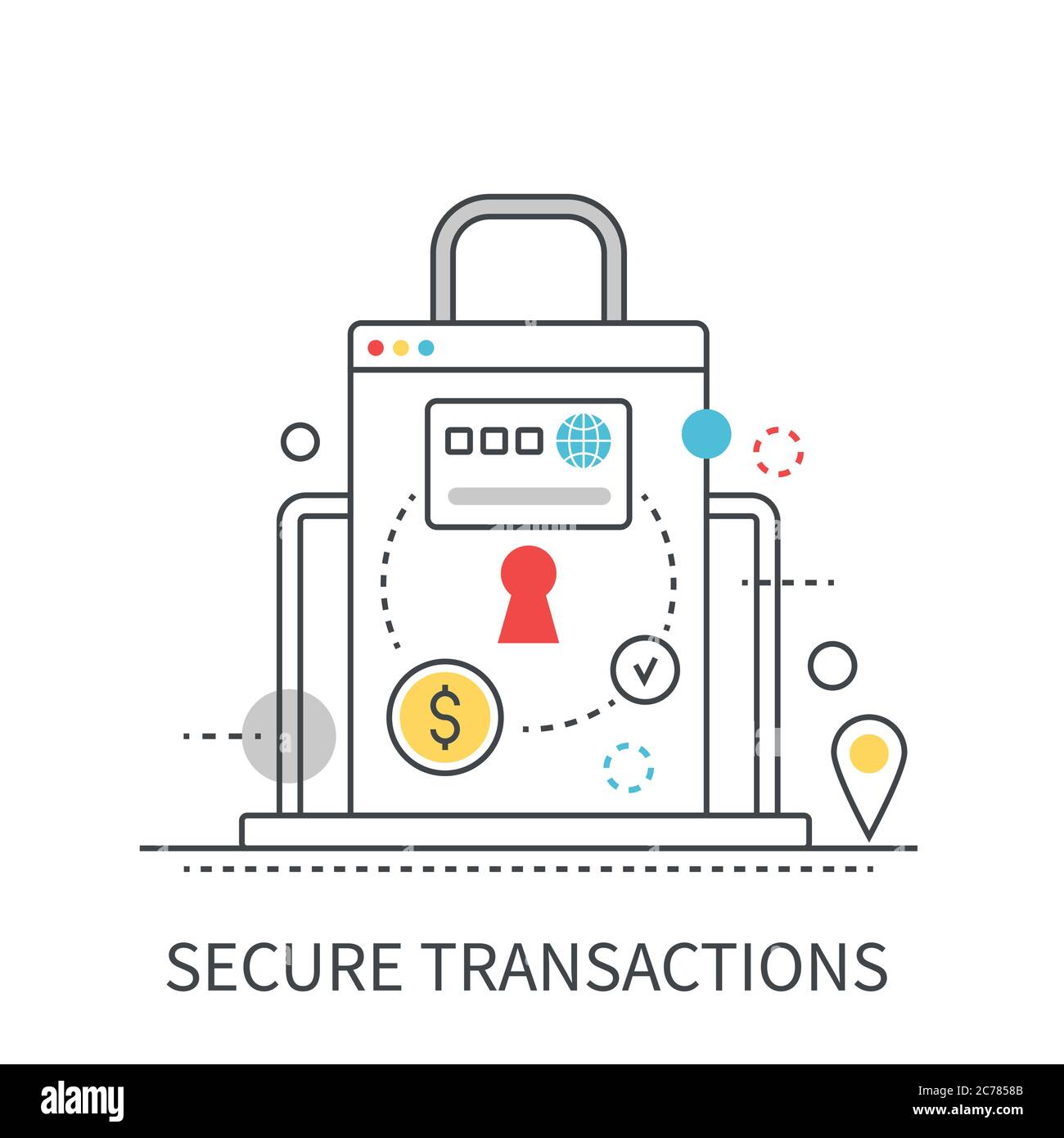 Transactions sécurisées concept vectoriel moderne isolé sur fond blanc. Illustration de Vecteur