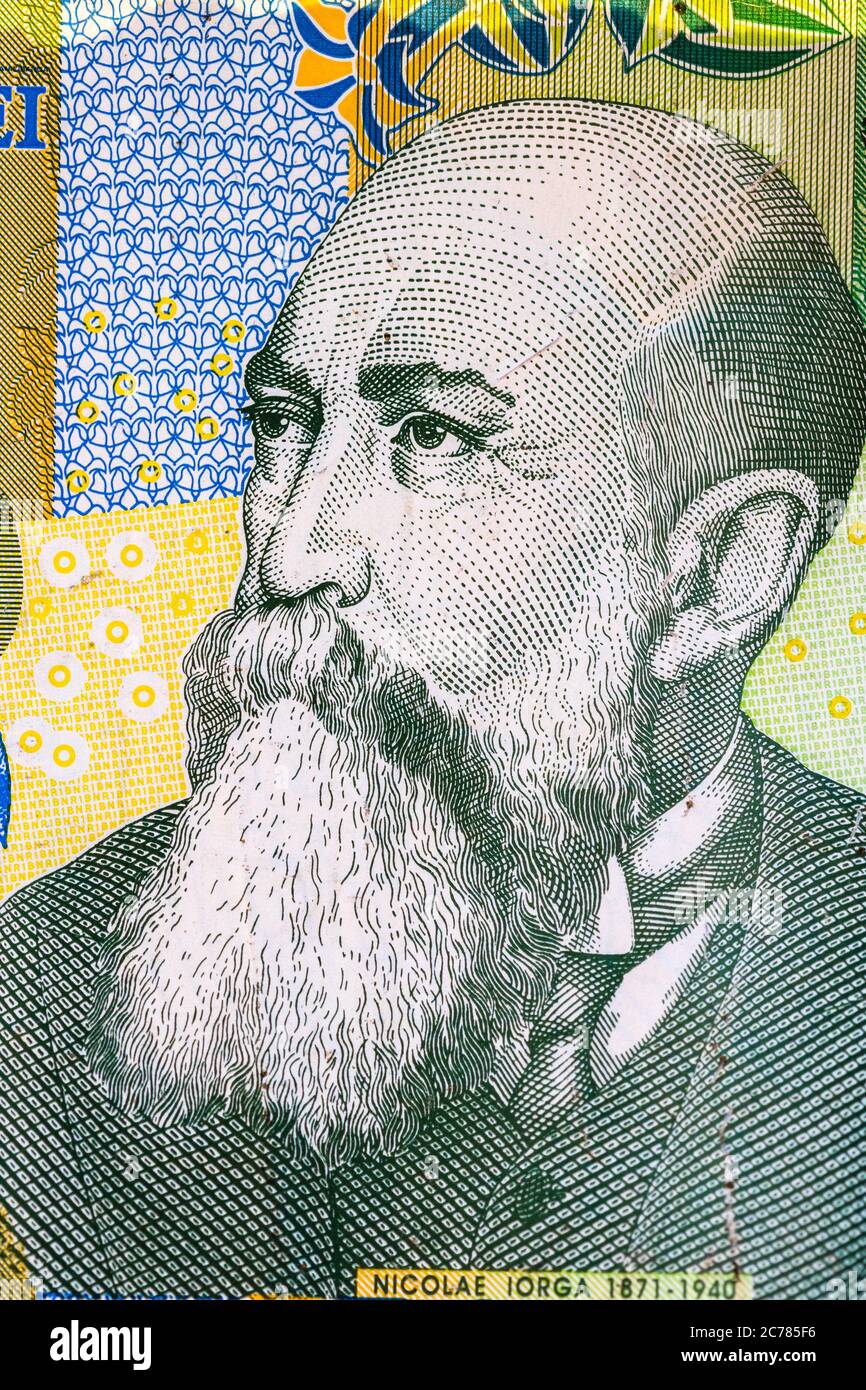 Accent sélectif sur le détail des billets de lei. Gros plan macro détail des billets de lei roumains, 1 leu isolé. Concept de monnaie mondiale, inflation et econom Banque D'Images