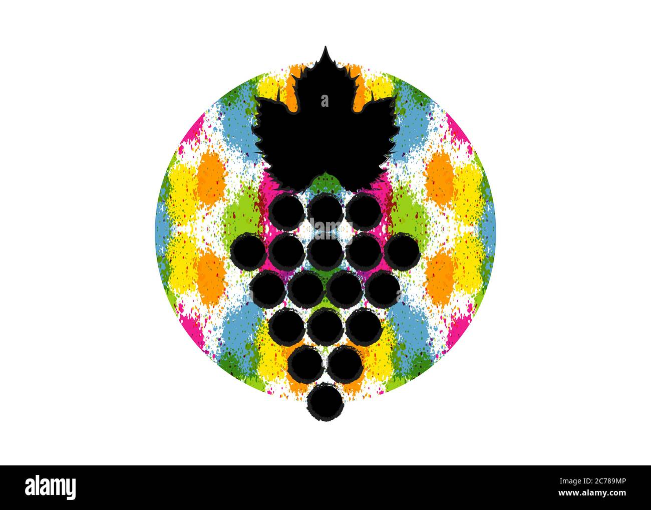 Illustration vectorielle d'un fond coloré et de raisins de vigne. Aquarelle circulaire abstraite avec baies de raisin. Concept de design pour l'étiquette de vin Illustration de Vecteur