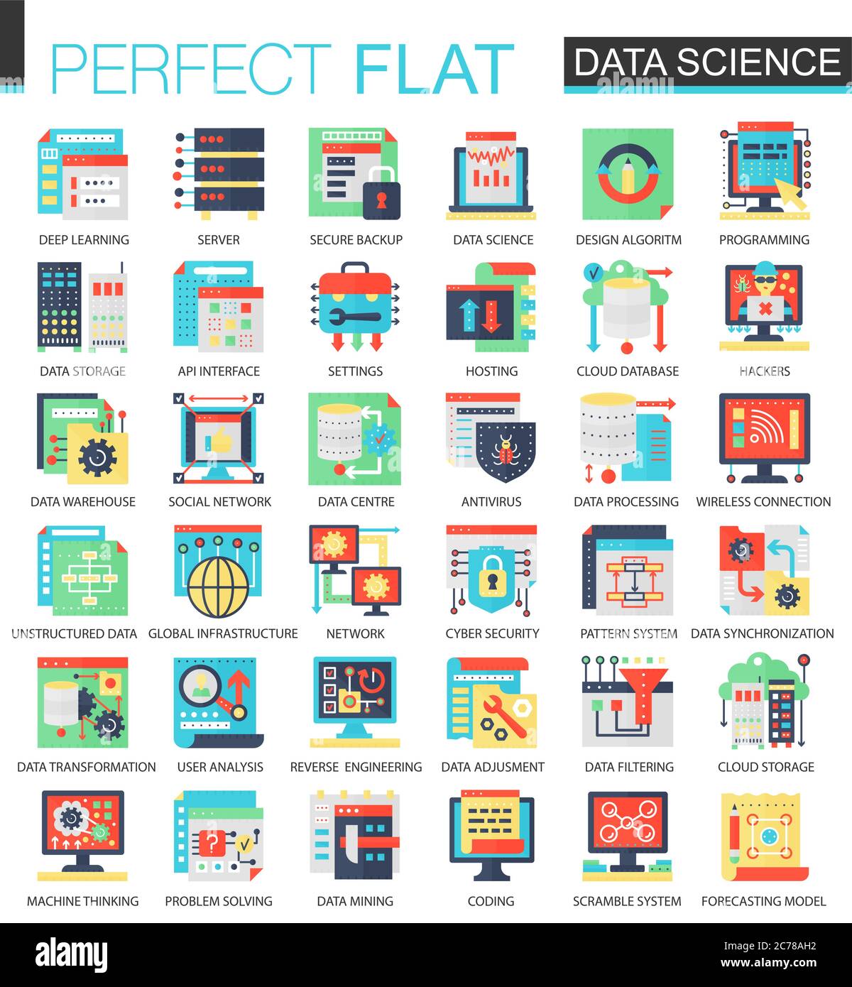 Vector Data science concept d'icône plate complexe. Ensemble de conception d'icônes d'infographie Web Illustration de Vecteur