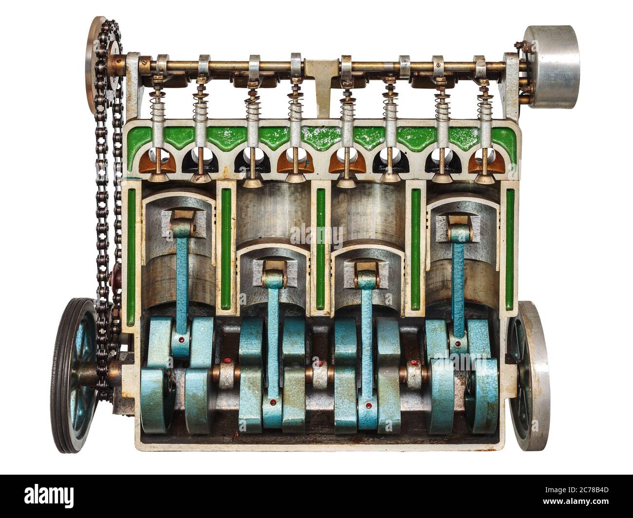 Modèle vintage d'un moteur de voiture classique avec accent sur les pistons utilisés à des fins éducatives Banque D'Images