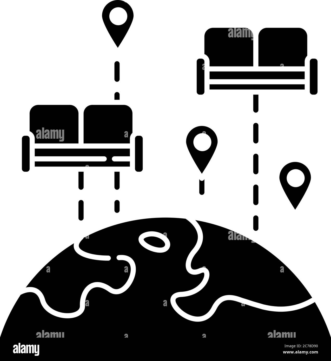 Icône de glyphe noir Couchsurfing. Symbole de silhouette de tourisme de budget sur l'espace blanc. Trouver un hébergement abordable dans les voyages. Échange d'hospitalité. Moût Illustration de Vecteur