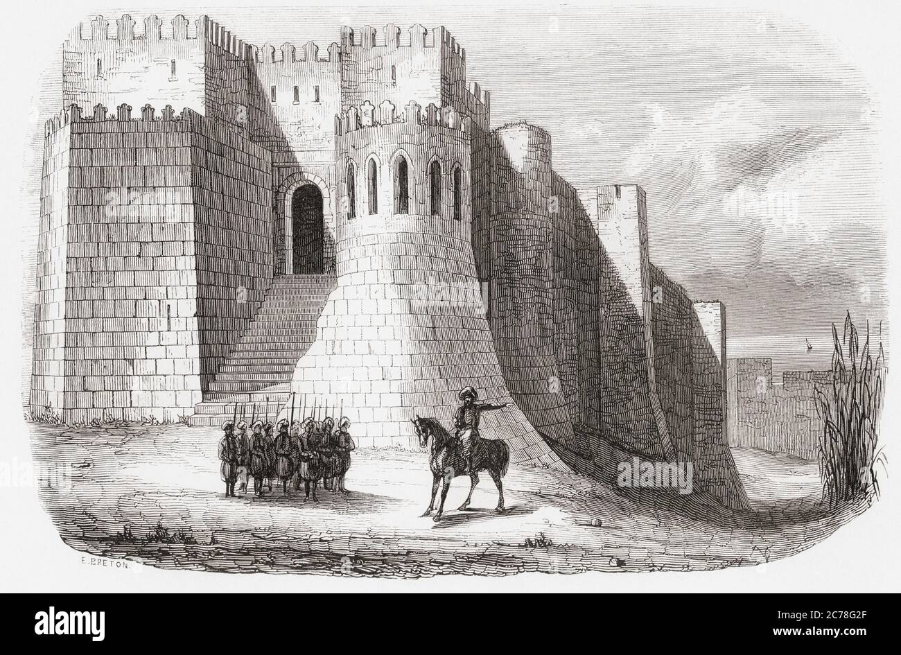 Les murs de Tanger, au Maroc, vus ici au XIXe siècle. De monuments de tous les Peuples, publié en 1843. Banque D'Images