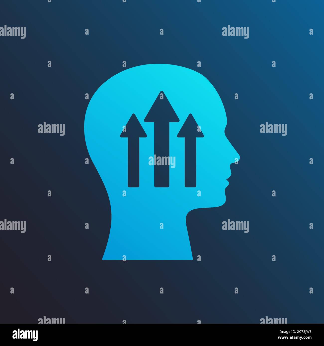 Tête humaine avec des flèches pointant vers le haut sur fond bleu, vecteur Illustration de Vecteur