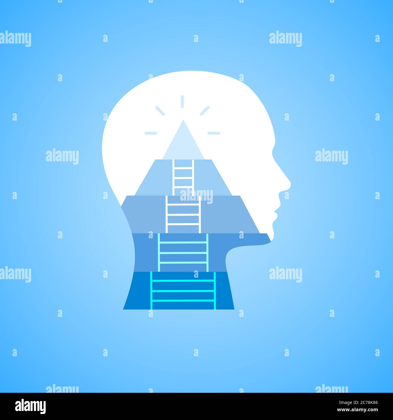 Illustration de l'état d'esprit de carrière et de l'auto-croissance avec la tête humaine, fond bleu Illustration de Vecteur