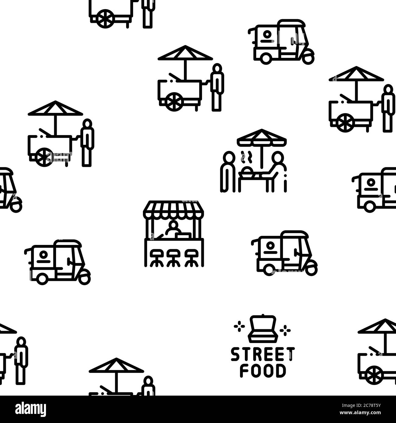 Street Food and Drink Seamless Pattern Vector Illustration de Vecteur