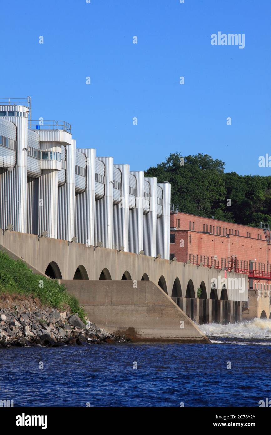 Canada, Québec, Montréal, Rivière des Prairies, barrage, centrale hydroélectrique, Banque D'Images