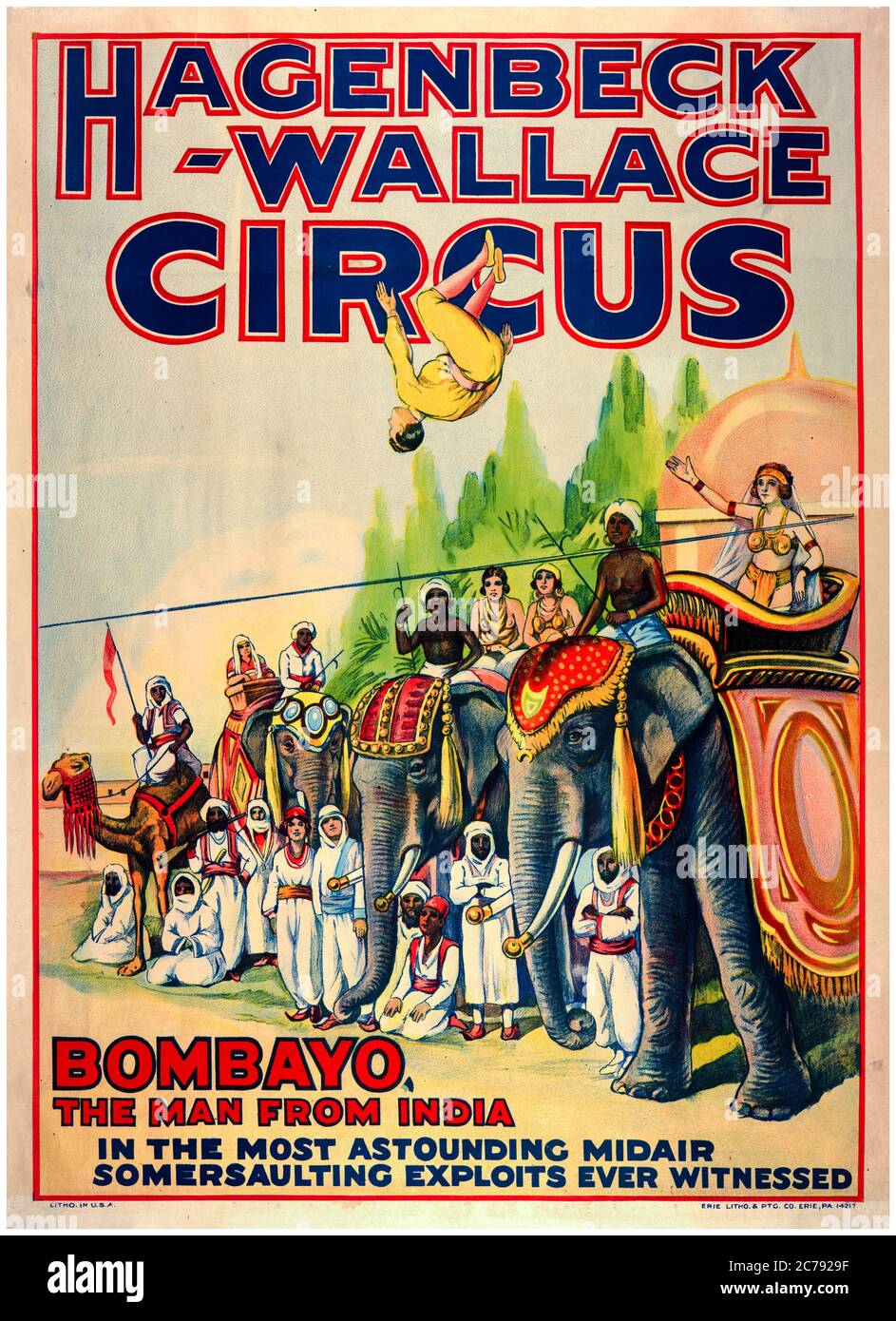 Hagenbeck-Wallace, affiche de cirque avec Bombayo, l'aerialiste, 1907-1929 Banque D'Images